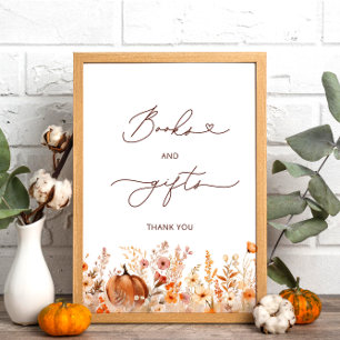Poster Rustic Little Citrouille Livres et Baby shower de 