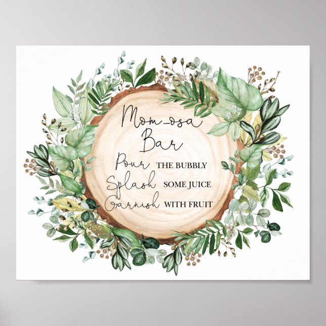 Poster Rustic Mimosa Mom-osa Bar Baby shower vert (Devant)