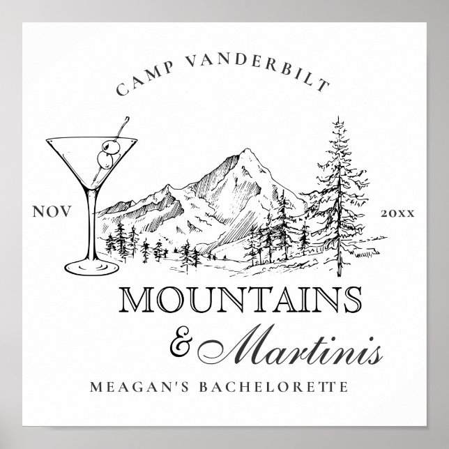Poster Rustic Mountains & Martinis Camp Bachelorette (Devant)