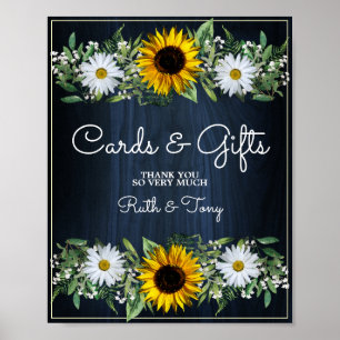 Poster Rustic Navy Blue Sunflower Cartes de mariage et ca