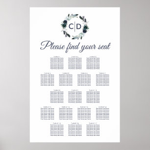 Poster Rustic Navy Peony Mariage 17 Table Seating Chart