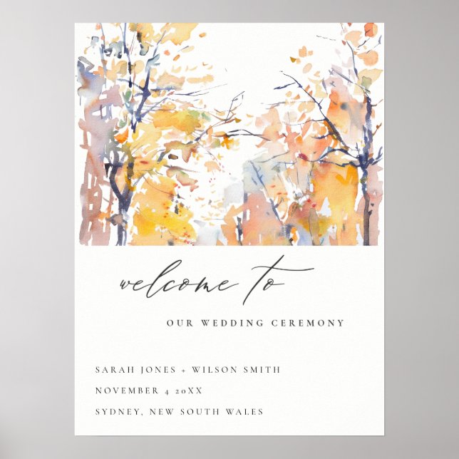 Poster Rustic Pastel Automne Paysage Mariage Bienvenue (Devant)
