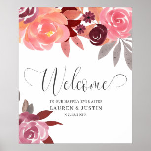 Poster Rustic Peonies Elegant Script Mariage Bienvenue