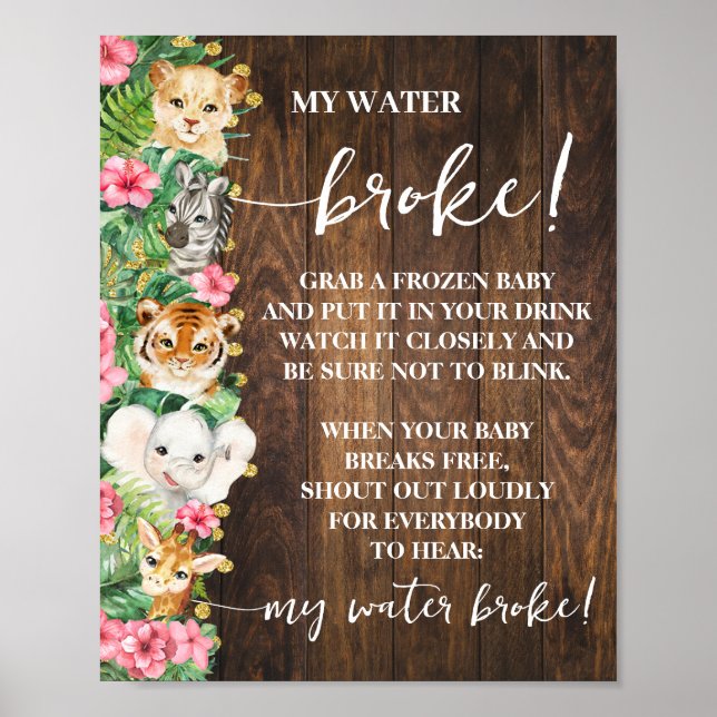 Poster Rustic Pink Safari My Water Broke Shower Game (Devant)