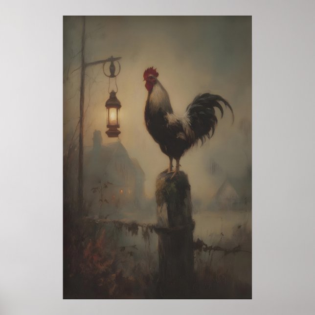 Poster Rustic Rooster Art Printable Gothic Lantern (Devant)