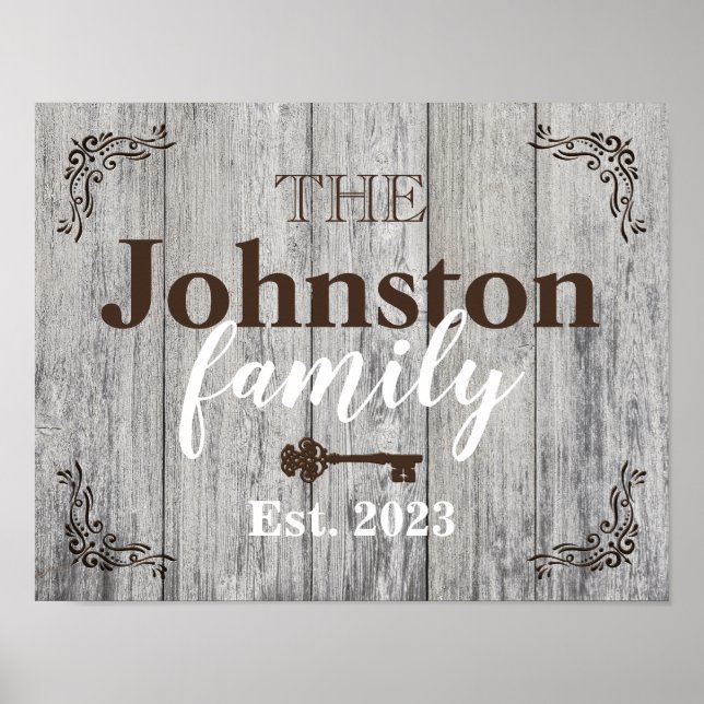 Poster Rustic Simulated Wood Nom de famille (Devant)