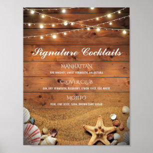 Poster Rustic Starfish Beach Signature Liste de cocktails