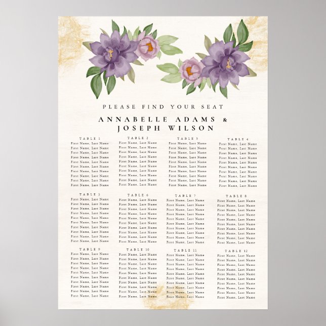 Poster Rustic Summer aesthetic Wildflower Seating Charts (Devant)