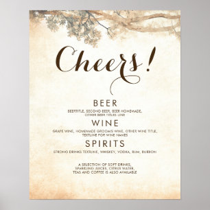 Poster Rustic Tree Branches Mariage Boissons Bar