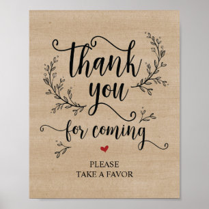 Poster Rustic Vines Mariage Merci Prenez le signe de fave