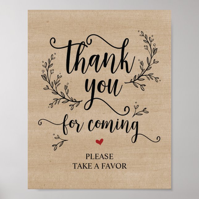Poster Rustic Vines Mariage Merci Prenez le signe de fave (Devant)