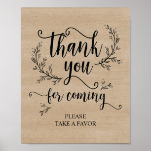 Poster Rustic Vines Mariage Merci Prenez le signe de fave