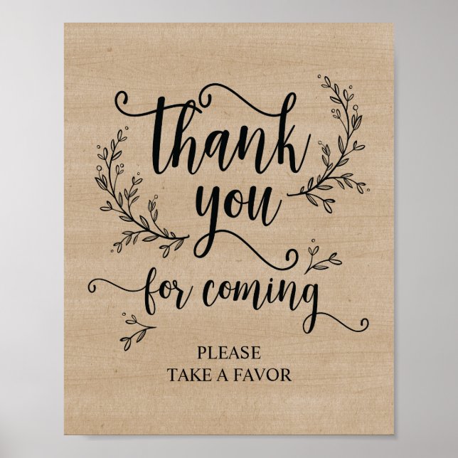 Poster Rustic Vines Mariage Merci Prenez le signe de fave (Devant)