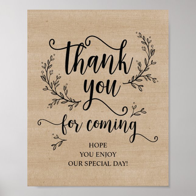 Poster Rustic Vines Mariage Merci Prenez signe (Devant)