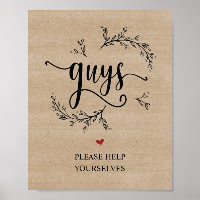 Poster Rustic Vines Mariage salle de bain - les gars sign (Devant)