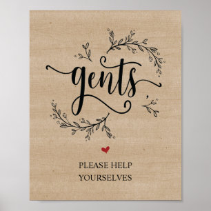 Poster Rustic Vines Salle de Mariage - panneau de gents