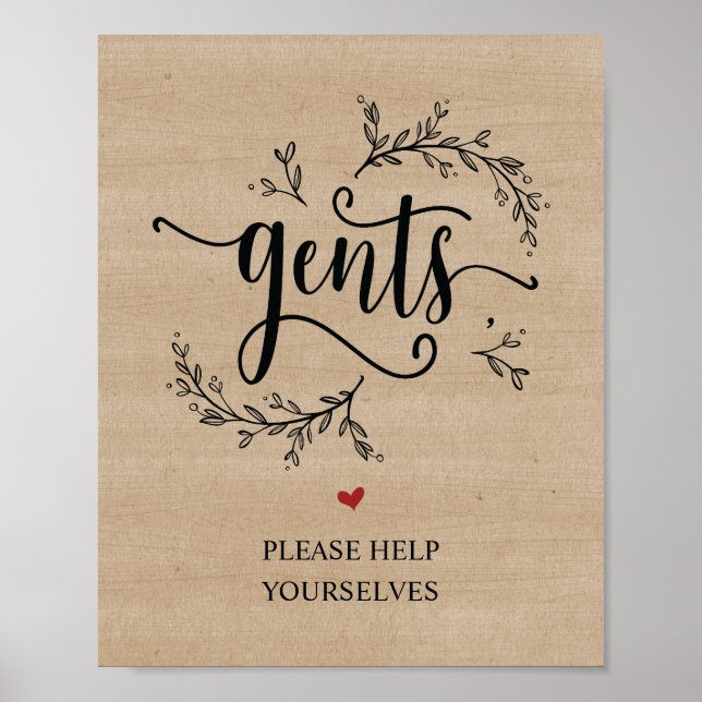 Poster Rustic Vines Salle de Mariage - panneau de gents (Devant)