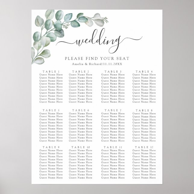 Poster Rustic Watercolor Eucalyptus Greenery Wedding (Devant)
