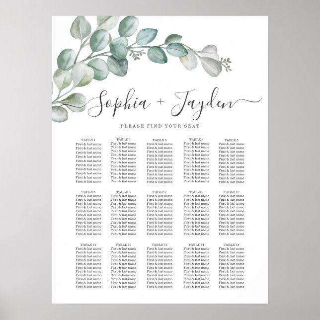 Poster Rustic Watercolor Eucalyptus Greenery Wedding (Devant)
