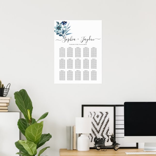 Poster rustic watercolor illustration blue floral bouquet (Bureau à domicile)