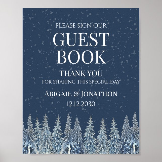 Poster Rustic Winter Forest Wedding Guest Book Sign (Devant)