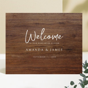Poster Rustic Wood Look Dîner de répétition Mariage Bienv