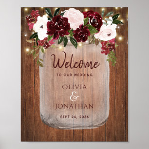 Poster Rustic Wood Mason Jar Floral Mariage de automne Bi