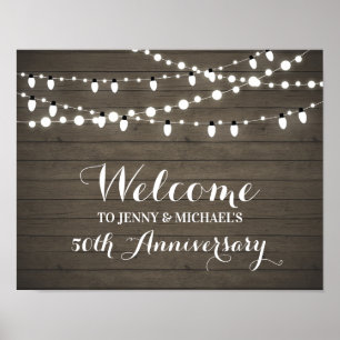 Poster Rustic Wood Wedding Anniversary Welcome Sign
