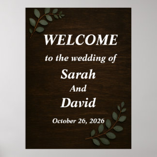 Poster Rustic Wood Wedding Welcome Sign with Eucalyptus L