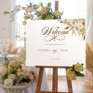 Poster Rustique Automne Rose Botanique Script Bienvenue