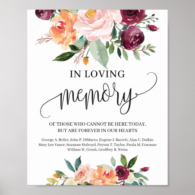Poster Rustique BLush burgundy orange En signe de mémoire (Devant)