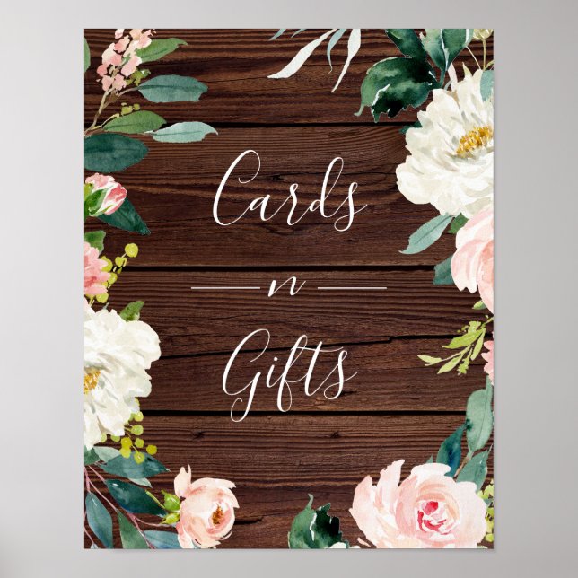 Poster Rustique Bois Floral Wreath Cartes de mariage et c (Devant)