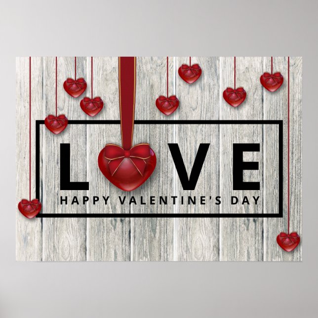 Poster Rustique Bois Saint Valentin Amour moderne Coeurs  (Devant)