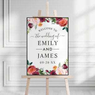 Poster Rustique Bourgogne Blush Fall Floral Mariage Bienv