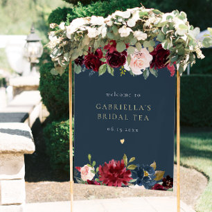 Poster Rustique Bourgogne et Navy Floral Bridal Tea Welco