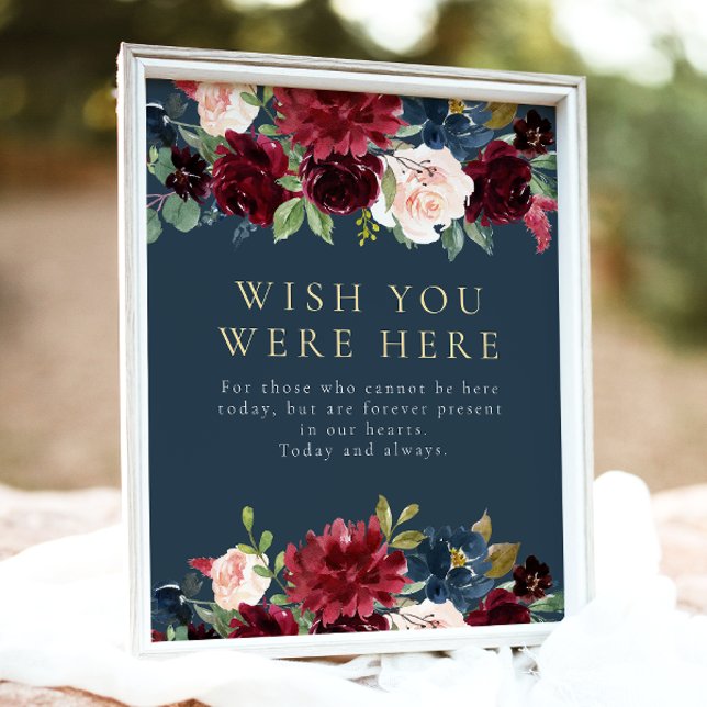 Poster Rustique Bourgogne Marine Bleu Floral En Mémoire A (Créateur téléchargé)