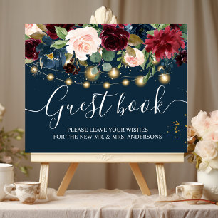 Poster Rustique Bourgogne Marine Bleu & Rouge Fleurs & Lu