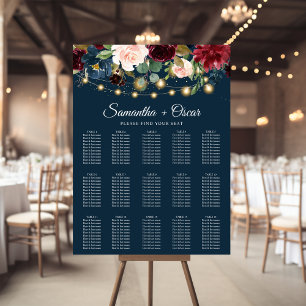 Poster Rustique Bourgogne Marine Bleu & Rouge Fleurs & Lu
