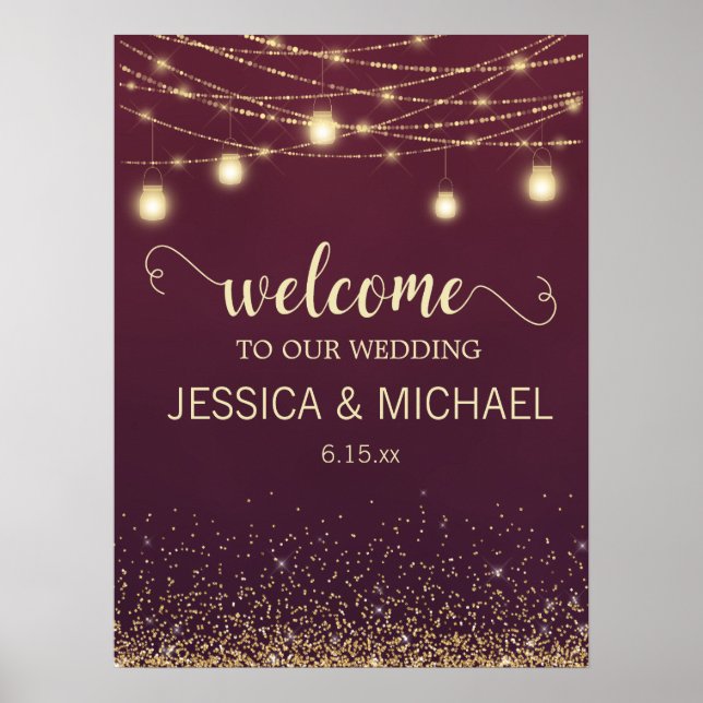 Poster Rustique Bourgogne Parties scintillant or Mariage  (Devant)
