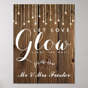 Poster Rustique Chaîne de lumières amour fête de mariage 