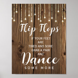 Poster Rustique Chaîne de lumières tongs panneau mariage