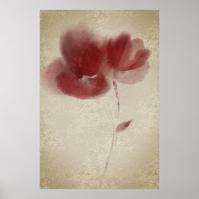 Poster Rustique Chic Abstrait Bourgogne Twin Poppies Flow (Devant)