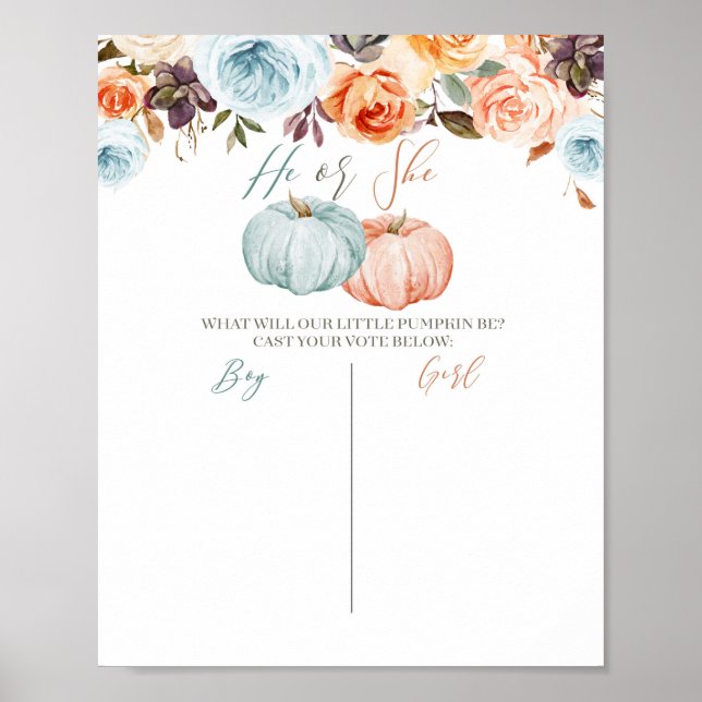 Poster Rustique Floral Citrouille Mint et Peach Vo (Devant)