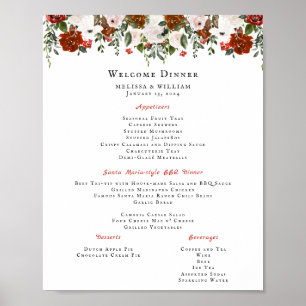 Poster Rustique Floral   Menu de mariage botanique bohème