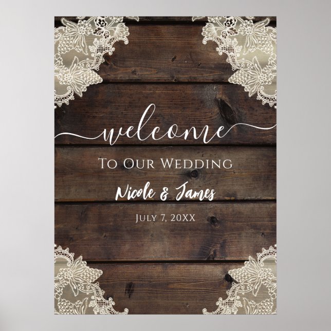 Poster Rustique Grange Bois & dentelle Romantique Mariage (Devant)
