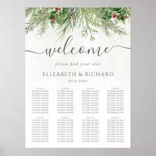 Poster Rustique hiver verdure Berries Pine Cone Mariage