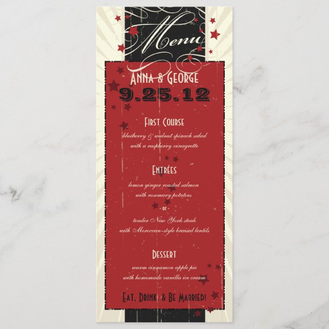 Poster rustique : Menu de mariage personnalisé rou (Devant)