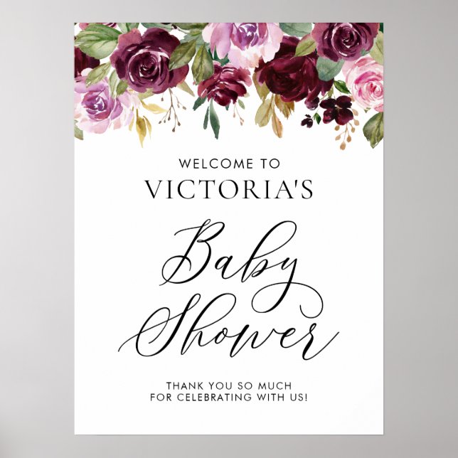 Poster Rustique Purple Automne Baby shower Floral Bienven (Devant)