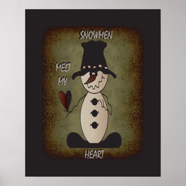 Poster Rustique Snowman Melt Your Heart (Devant)