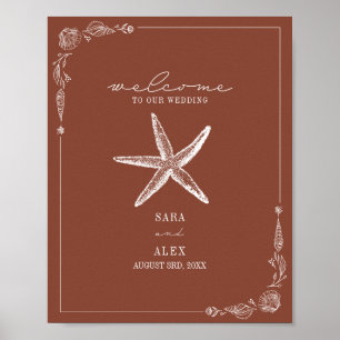 Poster Rustique Starfish Terracotta Beach Mariage Bienven